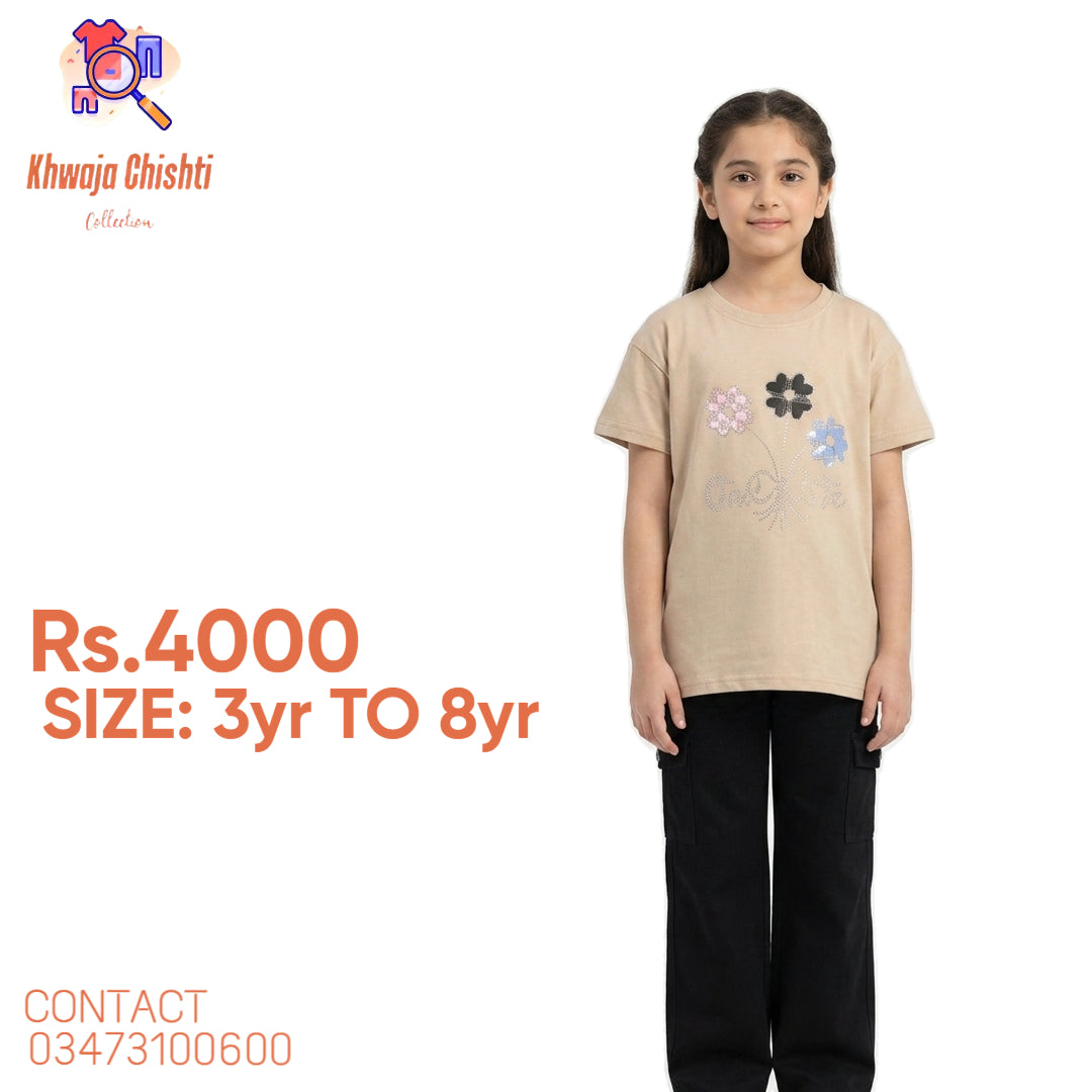 Trendy Beige Tee & Cargo Pants Casual Set 3yr to 8yr