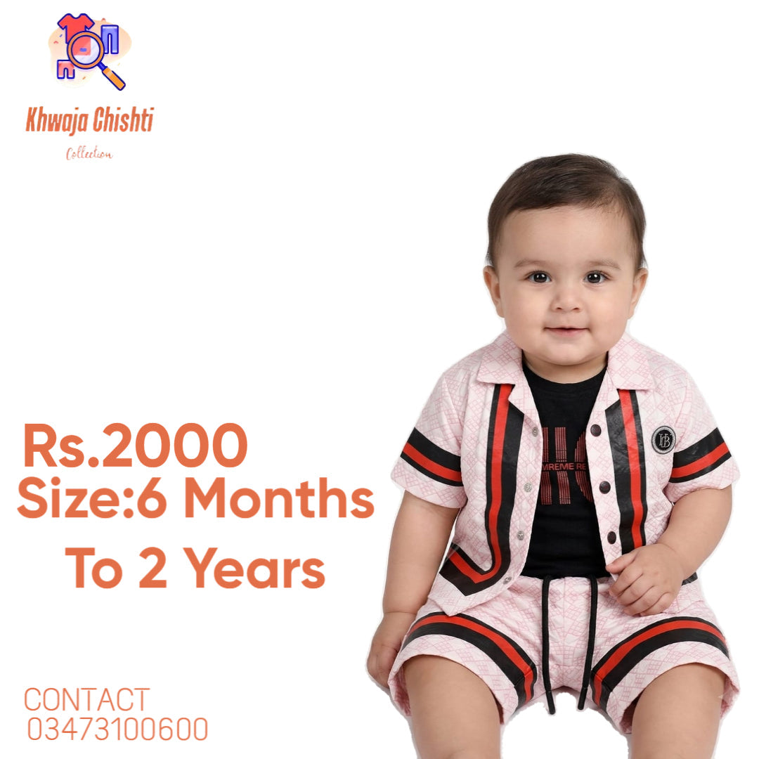 Boys' Blush Pink & Black 3-Piece Stripe Casual Set 6 Months to 2 Years