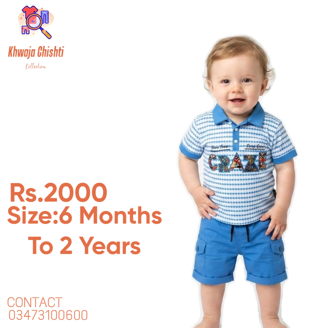 Boys' Blue Patterned Polo & Cargo Shorts 2-Piece Set 6 Months to 2 Years
