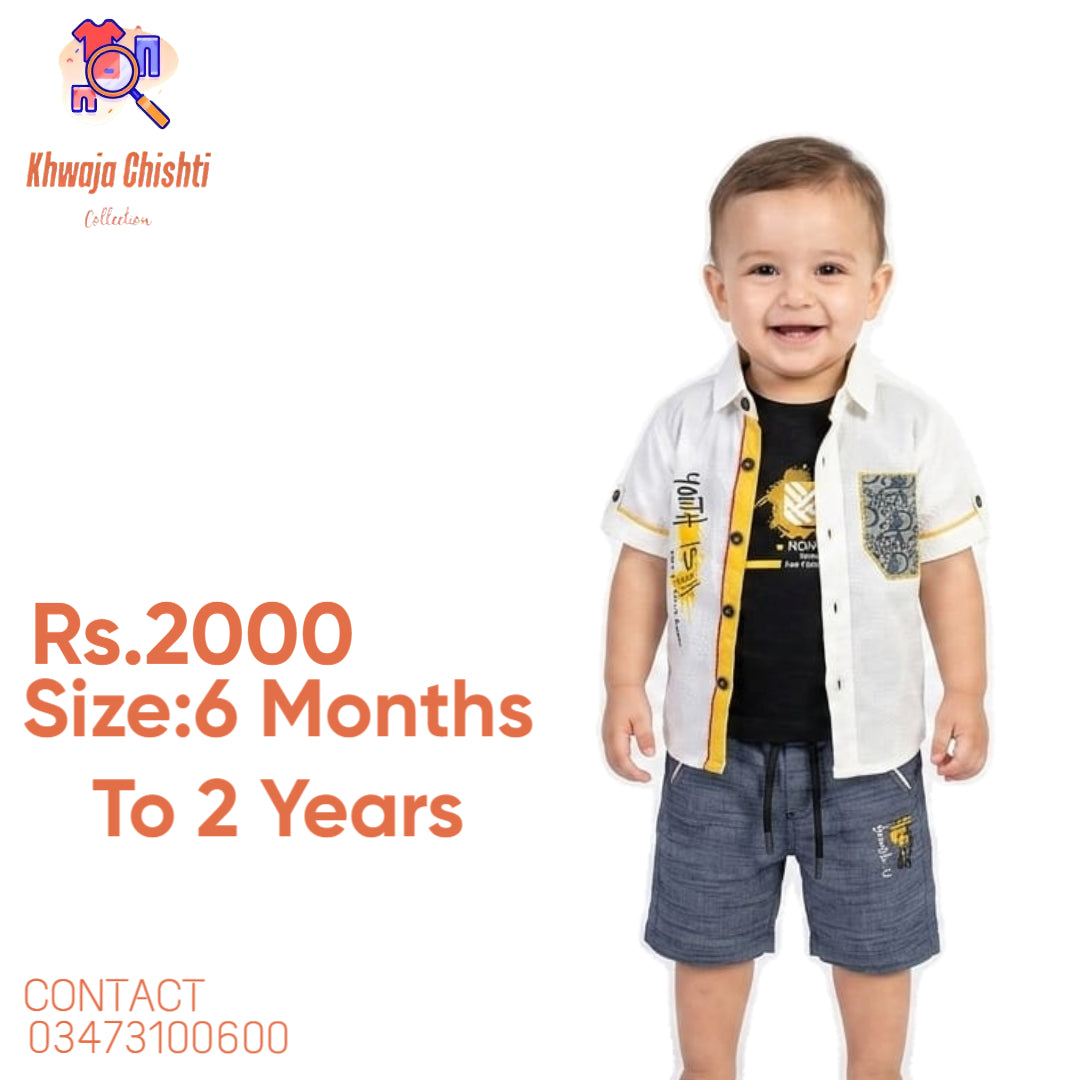 Boys' White & Denim-Style 3-Piece Summer Set 6 Months to 2 Years