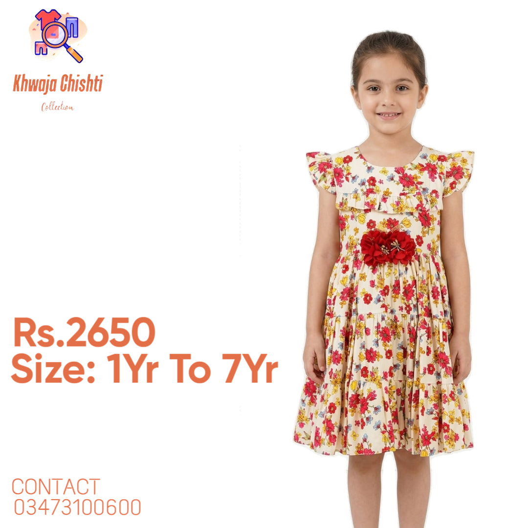 πΈ Charming Floral Tiered Frock with 3D Rose Details πΈ 1yr to 7yr