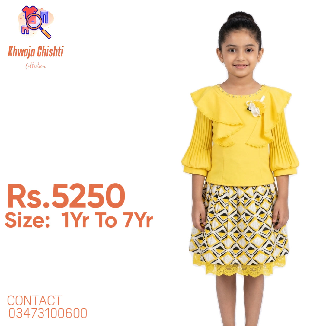 Vibrant Yellow Ruffle & Geometric Skirt Set 1yr to 7yr
