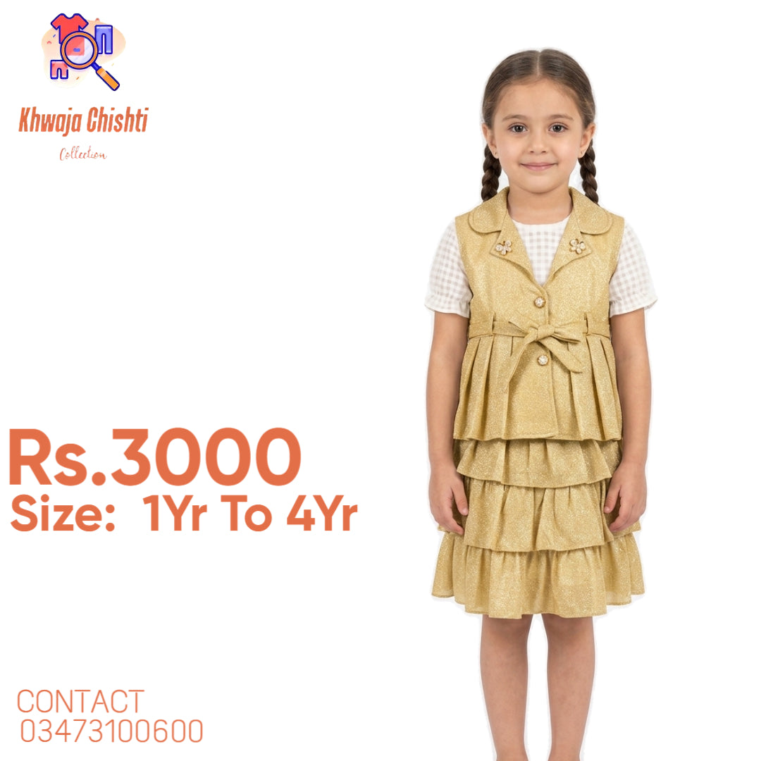 Elegant Golden Tiered Dress Set 1yr to 4yr