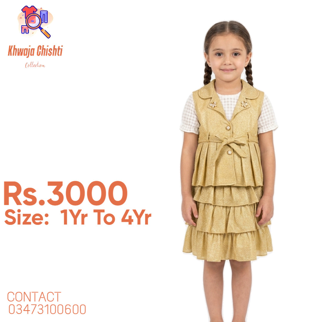 Elegant Golden Tiered Dress Set 1yr to 4yr