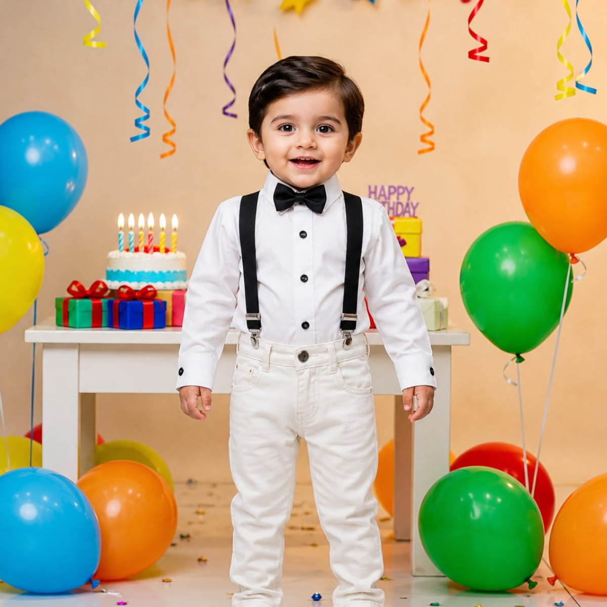 Baby Boy Formal Dress Set With Suspenders & Bow Tie | Birthday Wedding