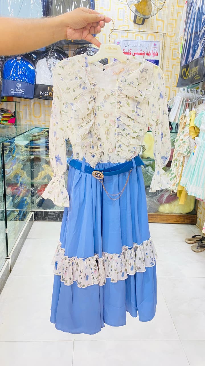 ✨ Elegant Floral Frill Dress – Khwaja Chishti Collection ✨7yr to 13yr