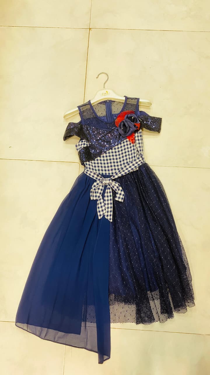π Khwaja Chishti Collection β Navy Blue Gingham & Sequin Party Dress 6yr to 13yr