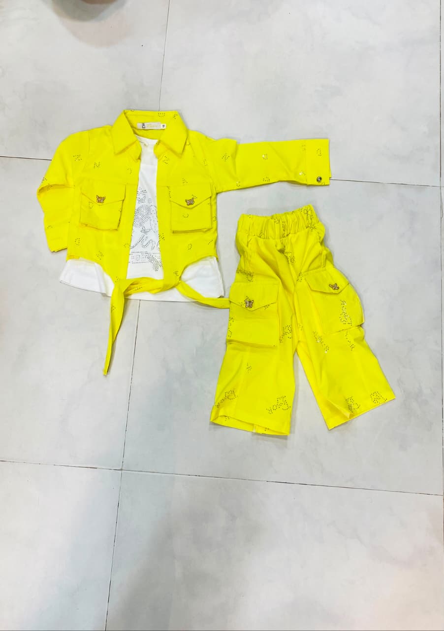 Kids 3-Piece Tie-Front Jacket & Cargo Trouser Set β Sunshine Yellow 1yr to 7yr