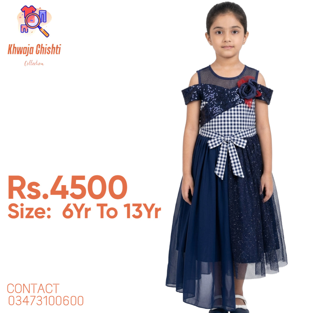 💙 Khwaja Chishti Collection – Navy Blue Gingham & Sequin Party Dress 6yr to 13yr
