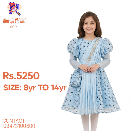 Graceful Powder Blue Floral Gown 8yr to 14yr