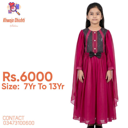 🌸 Khwaja Chishti Collection – Elegant Deep Magenta Party Gown 🌸7yr to 13yr