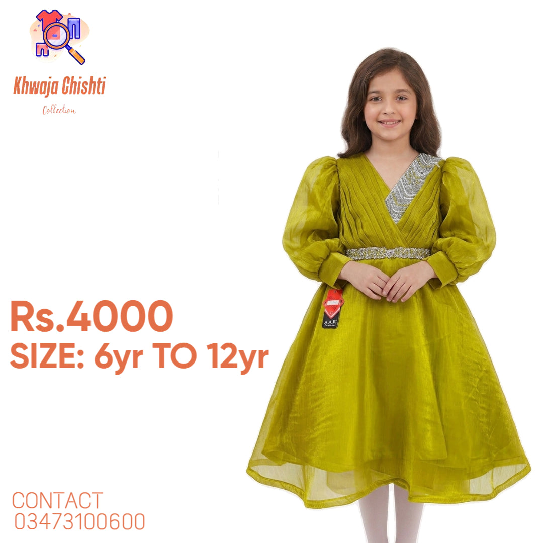 Vibrant Olive Green Party Frock 6yr to 12yr