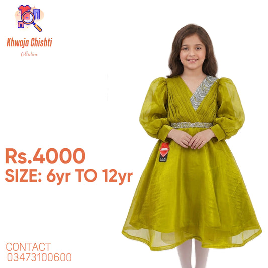Vibrant Olive Green Party Frock 6yr to 12yr