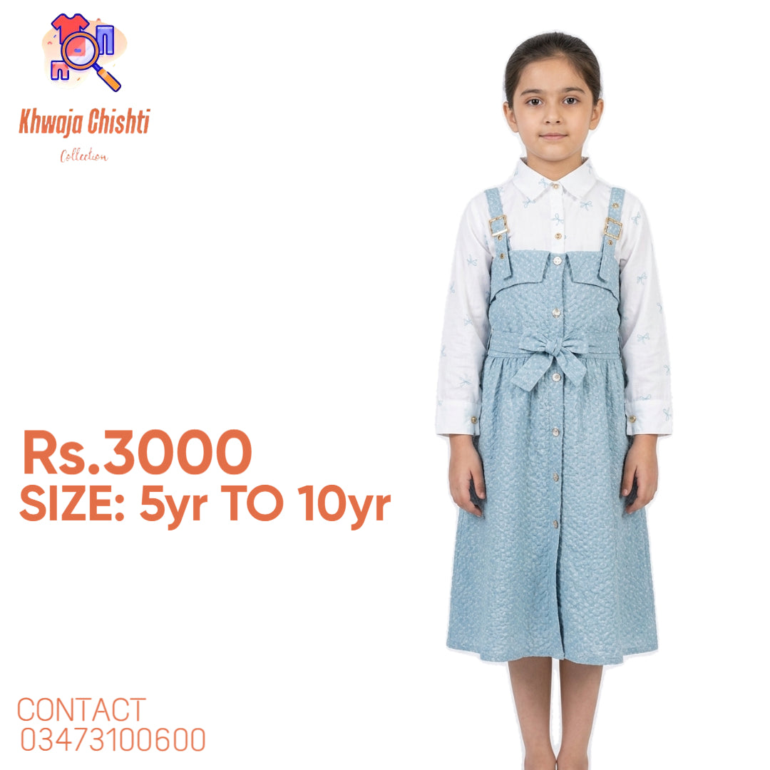 Chic Pastel Blue Dungaree Dress Set 5yr to 10yr