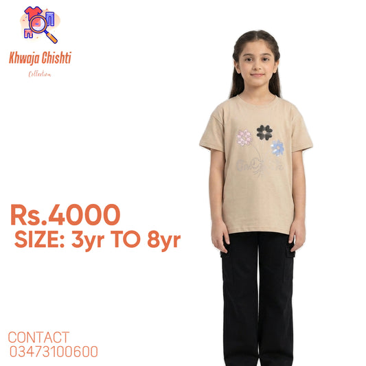Trendy Beige Tee & Cargo Pants Casual Set 3yr to 8yr
