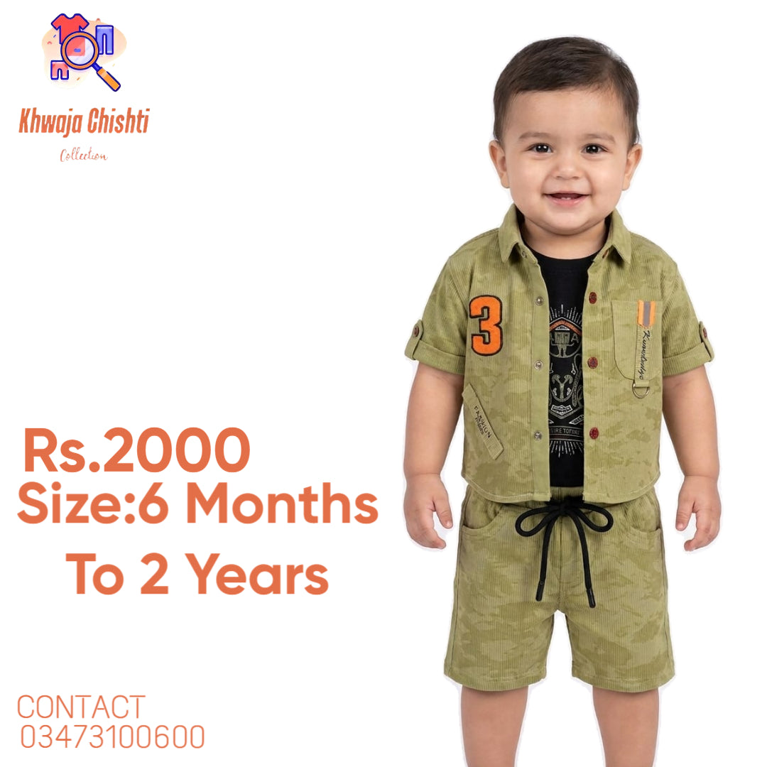 Boys' Sage Green Camo 3-Piece Casual Set 6 Months to 2 Years