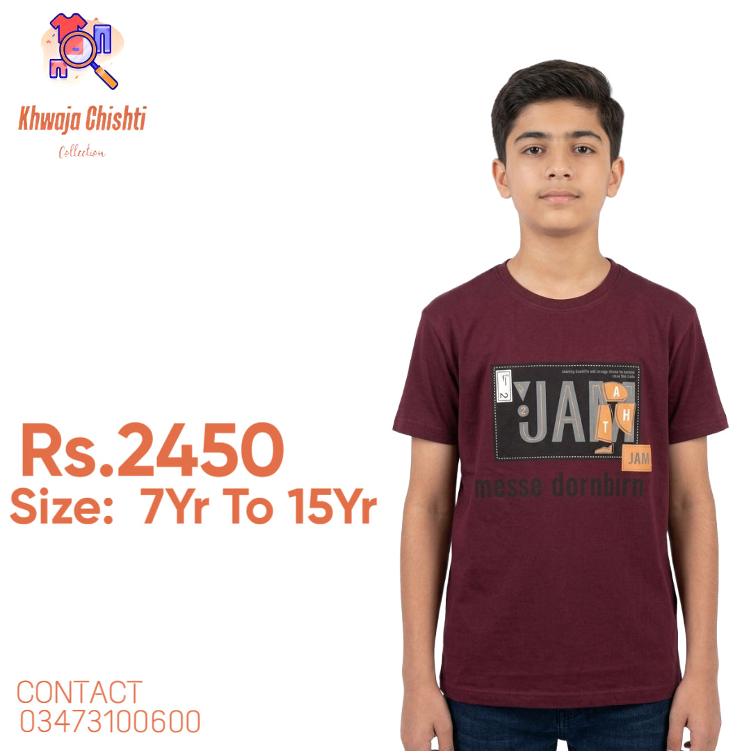 Boys’ Maroon Graphic Patch T-Shirt
