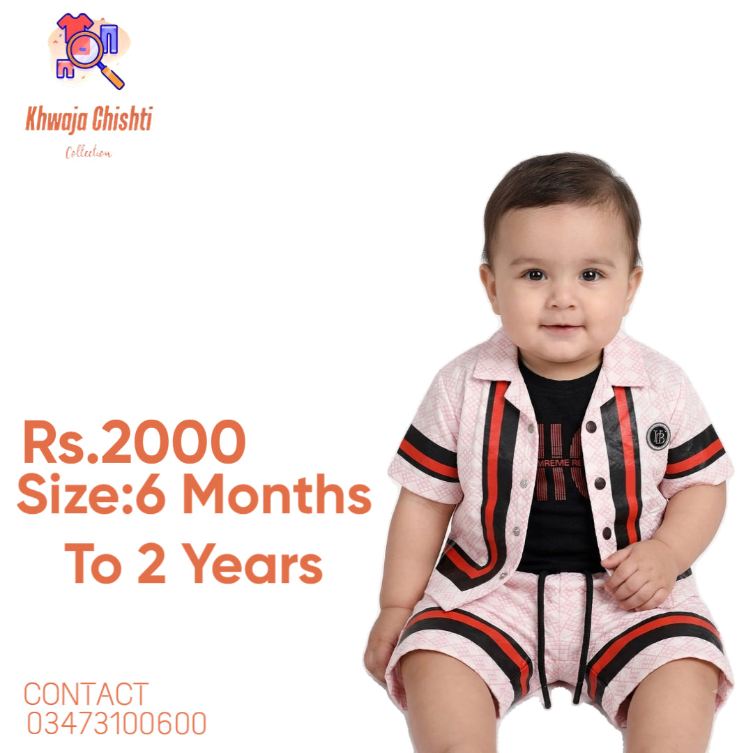 Boys' Blush Pink & Black 3-Piece Stripe Casual Set 6 Months to 2 Years