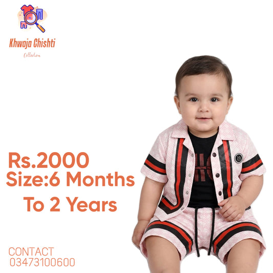 Boys' Blush Pink & Black 3-Piece Stripe Casual Set 6 Months to 2 Years