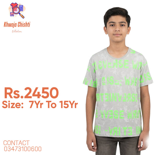 Boys’ Light Grey All-Over Typographic T-Shirt