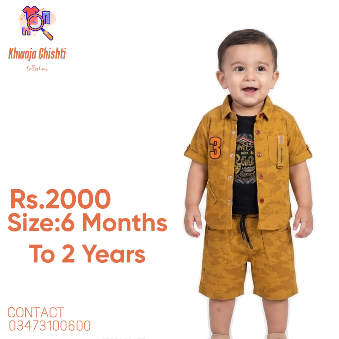 Boys' Mustard Camo 3-Piece Casual Set 6months to 2yr