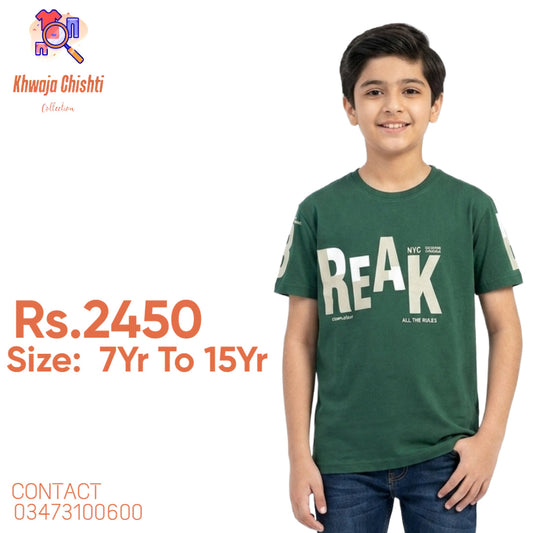 Boys’ Forest Green Graphic Printed T-Shirt 7YR TO 15YR