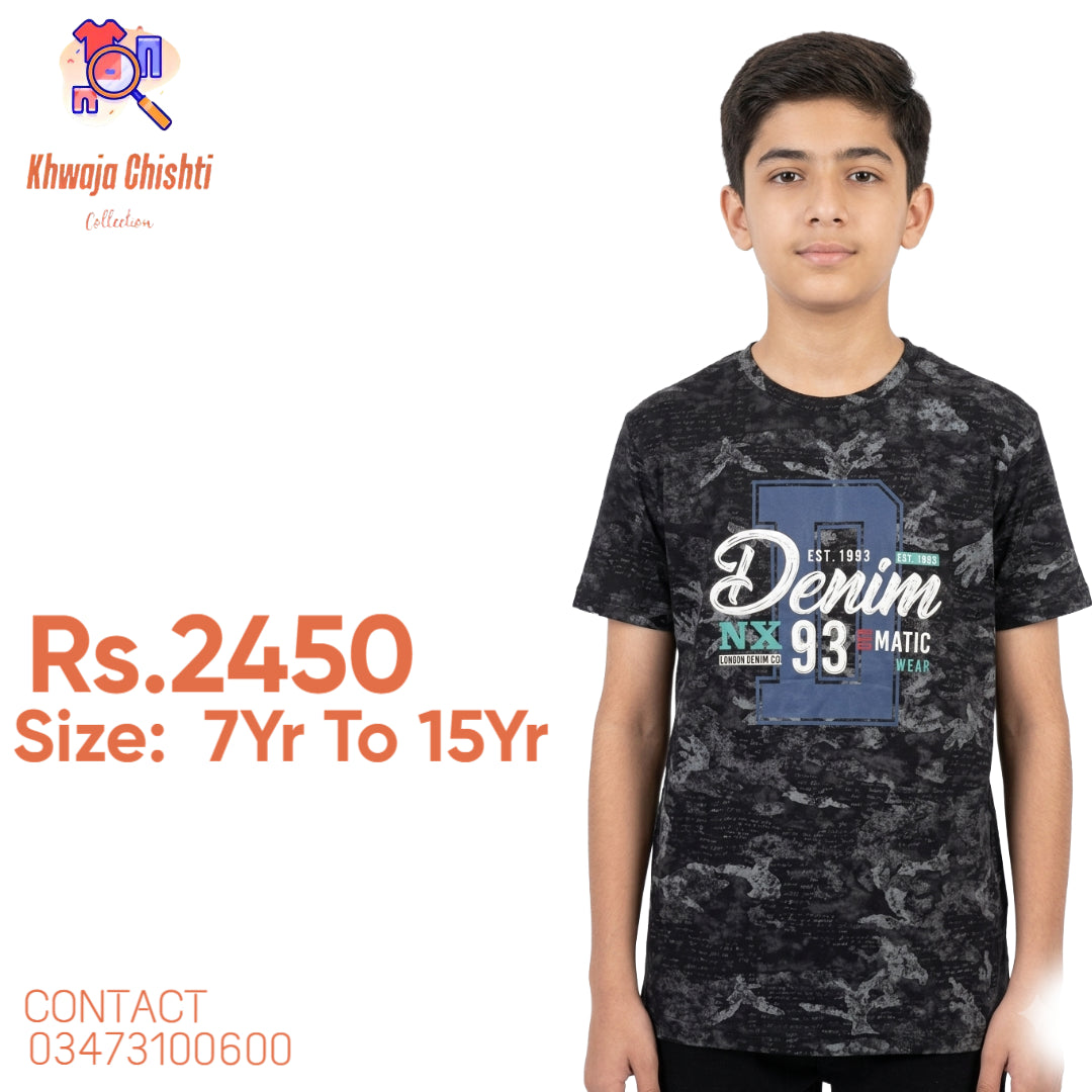 Boys’ Charcoal Camo Printed Graphic T-Shirt 7YR TO 15YR