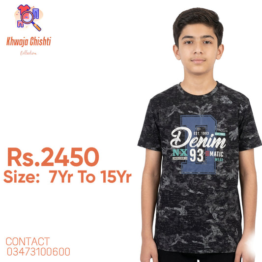 Boys’ Charcoal Camo Printed Graphic T-Shirt 7YR TO 15YR