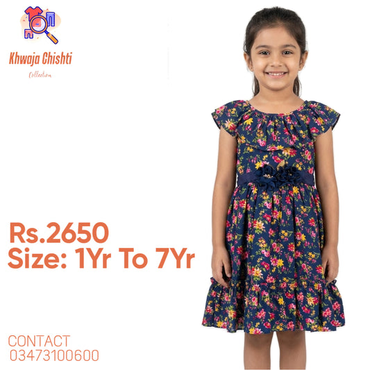 🌺 Vibrant Navy Floral Ruffle Frock with 3D Accents 🌺 1yr to 7yr
