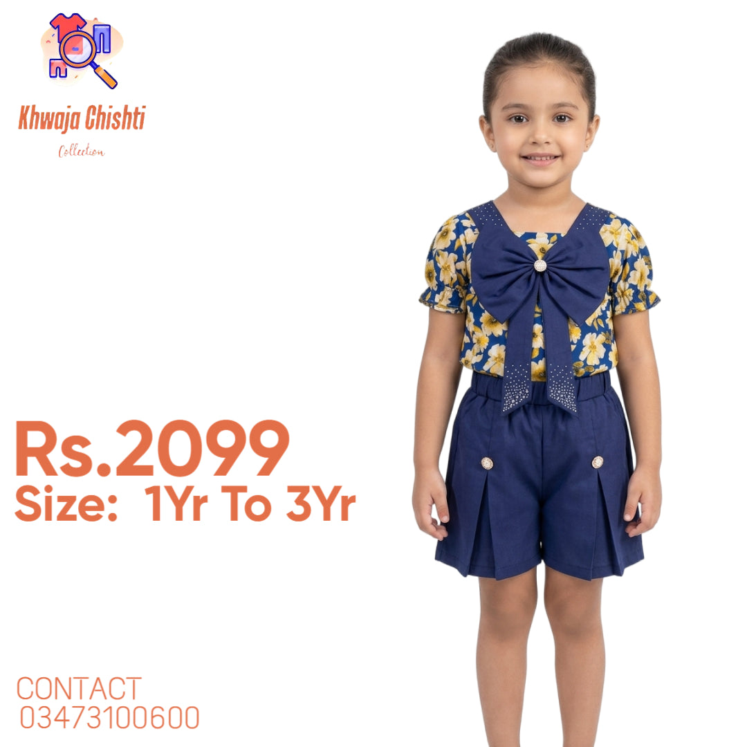 Eye-catching navy/royal blue blouse with a bright yellow floral print 1yr to 3yr