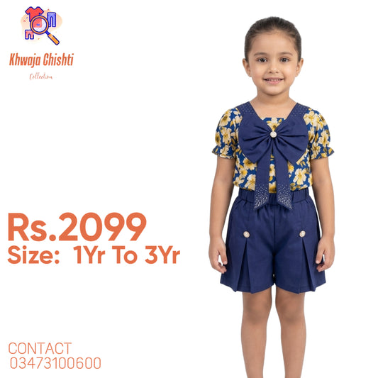Eye-catching navy/royal blue blouse with a bright yellow floral print 1yr to 3yr