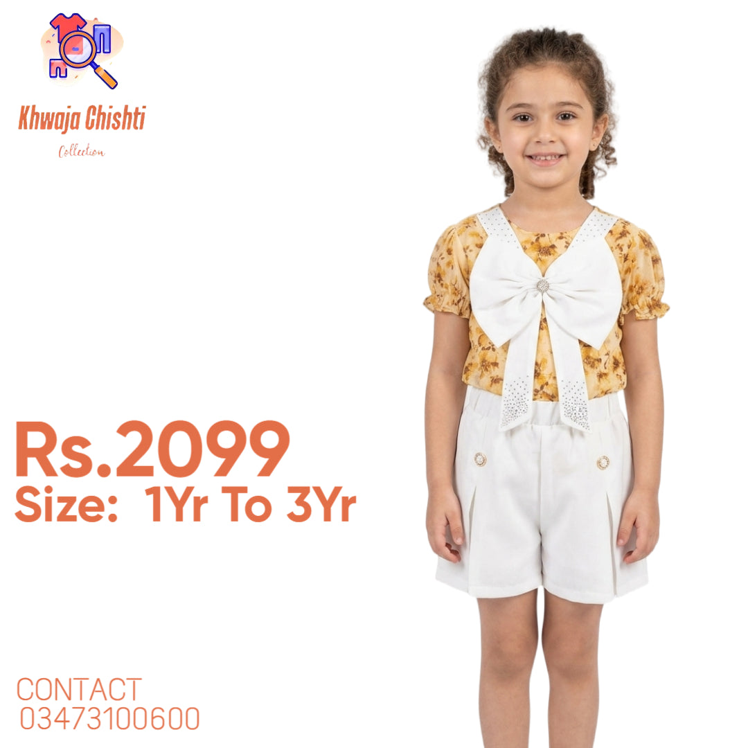 Beautiful golden-yellow floral print blouse with comfortable puff sleeves 1yr to 3yr