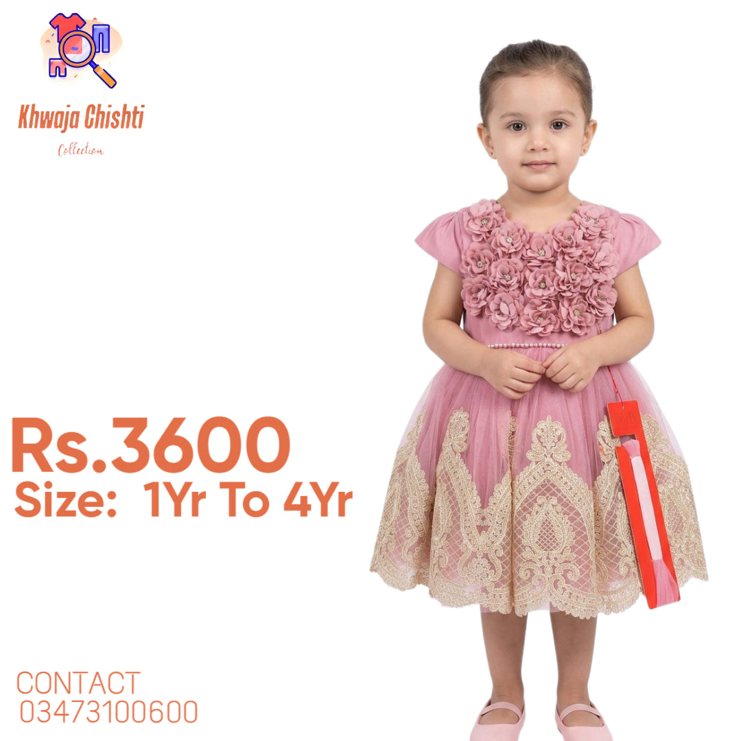 🌸 Enchanted Rose & Gold Royal Frock 🌸1yr to 4yr