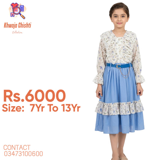 ✨ Elegant Floral Frill Dress – Khwaja Chishti Collection ✨7yr to 13yr