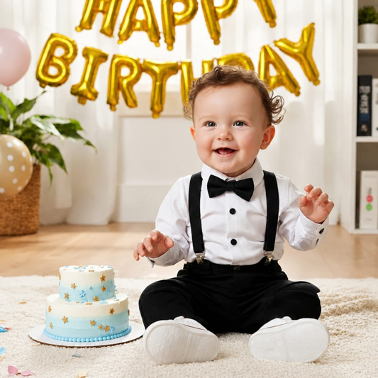 Baby Boy Formal Dress Set With Suspenders & Bow Tie | Birthday Wedding