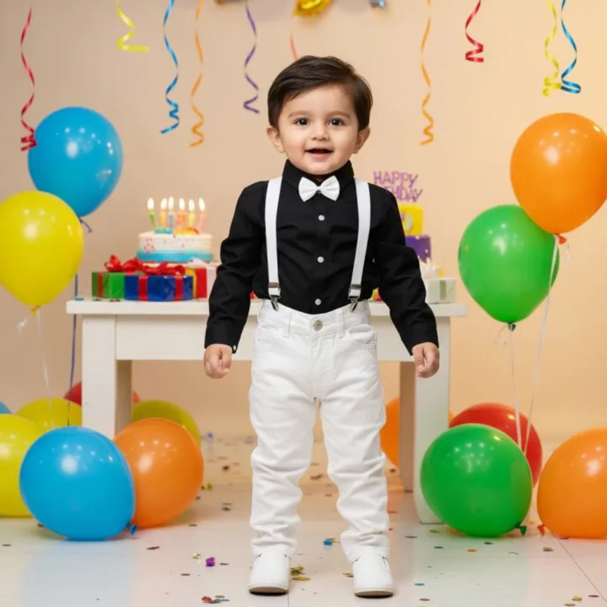 Baby Boy Formal Dress Set With Suspenders & Bow Tie | Birthday Wedding