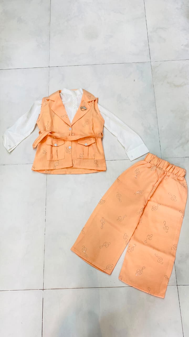 Kids 3-Piece Waistcoat Vest & Trouser Set – Soft Peach 4yr to 7yr